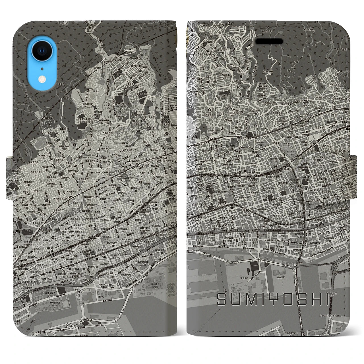 【住吉(兵庫県)】地図柄iPhoneケース(手帳タイプ)