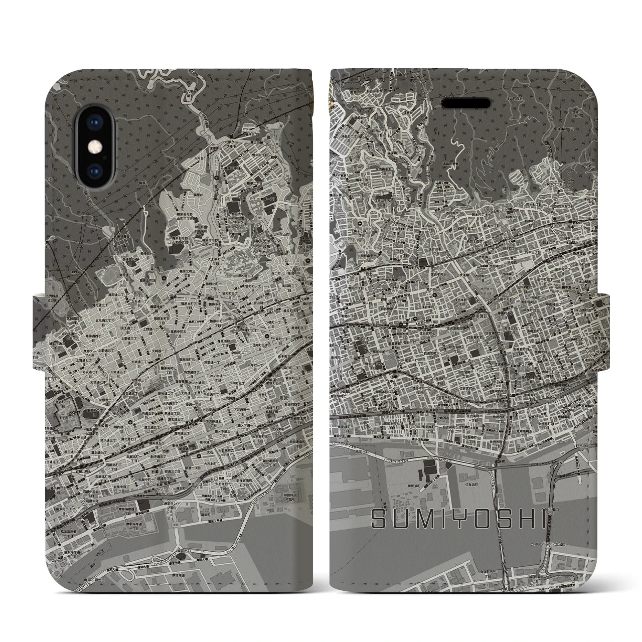 【住吉(兵庫県)】地図柄iPhoneケース(手帳タイプ)