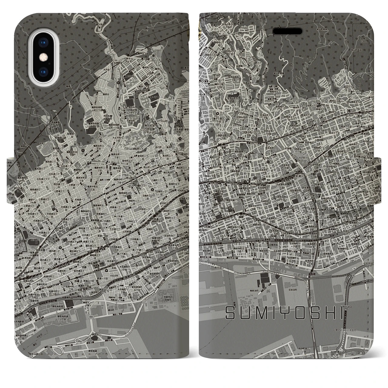 【住吉(兵庫県)】地図柄iPhoneケース(手帳タイプ)