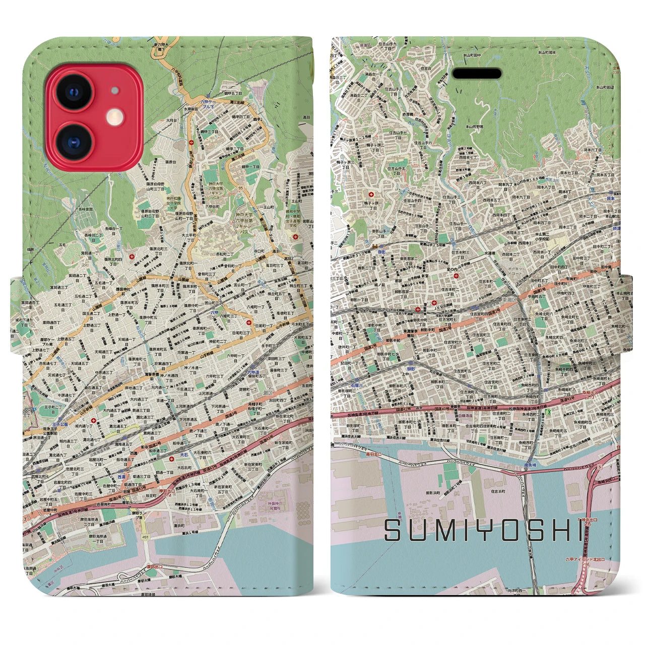 【住吉(兵庫県)】地図柄iPhoneケース(手帳タイプ)