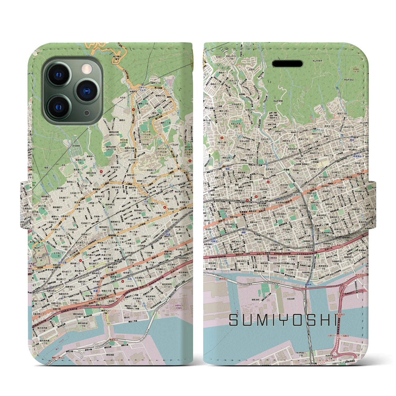 【住吉(兵庫県)】地図柄iPhoneケース(手帳タイプ)