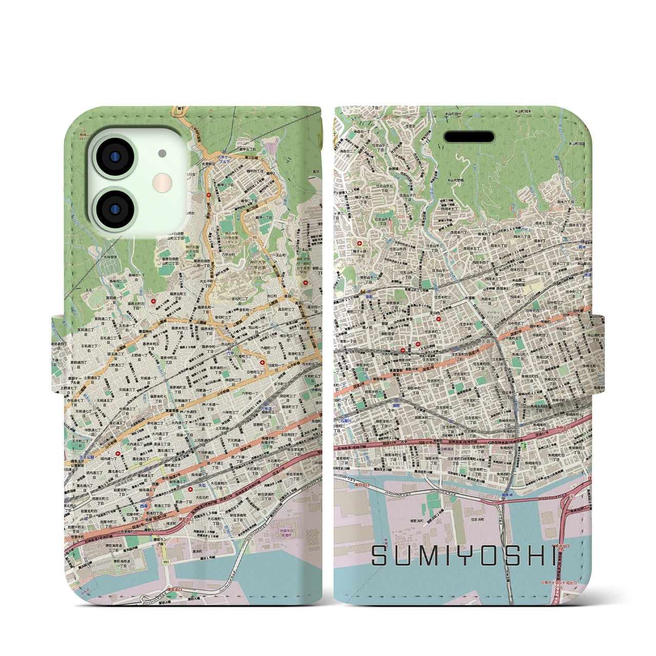 【住吉(兵庫県)】地図柄iPhoneケース(手帳タイプ)