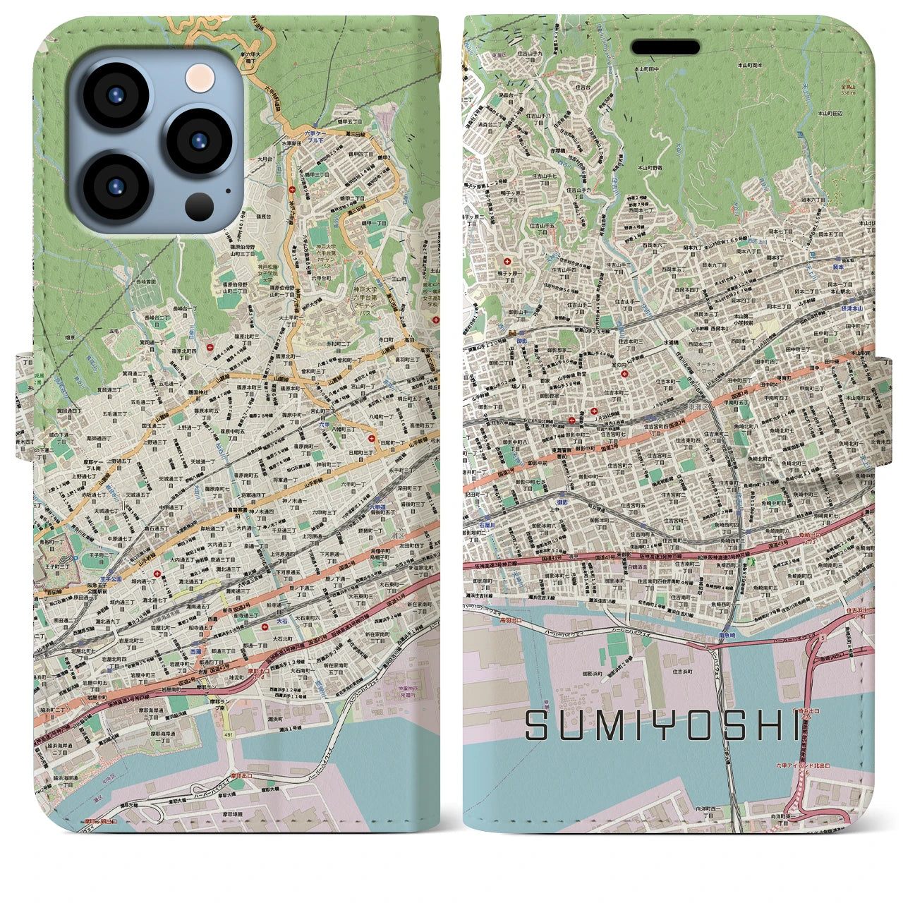 【住吉(兵庫県)】地図柄iPhoneケース(手帳タイプ)