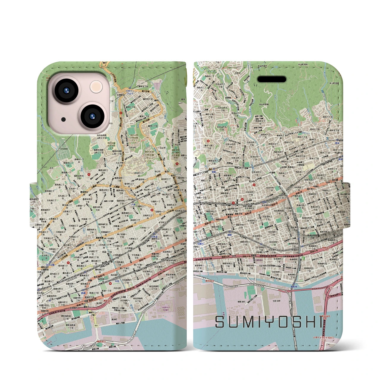 【住吉(兵庫県)】地図柄iPhoneケース(手帳タイプ)