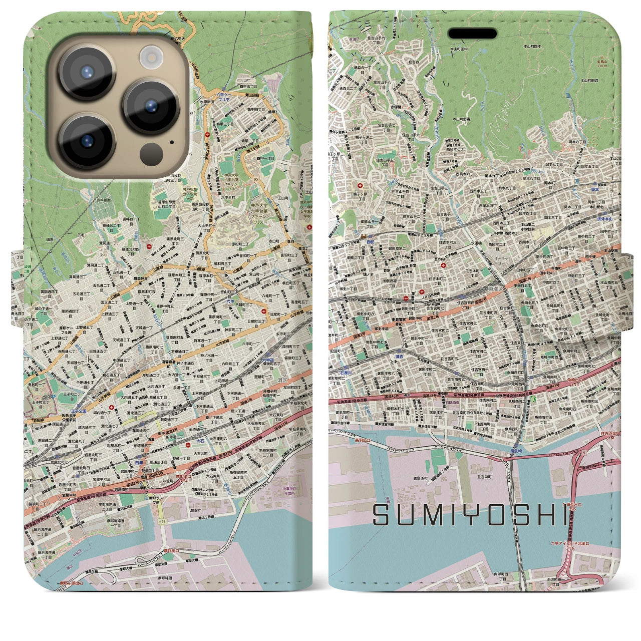 【住吉(兵庫県)】地図柄iPhoneケース(手帳タイプ)
