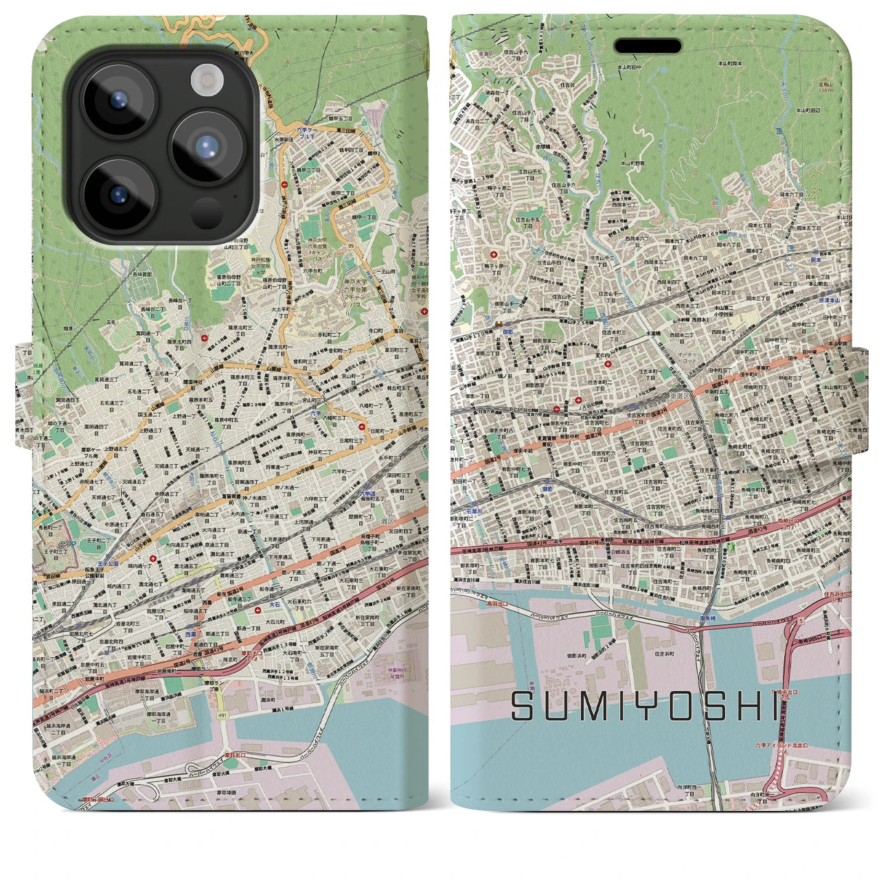 【住吉(兵庫県)】地図柄iPhoneケース(手帳タイプ)