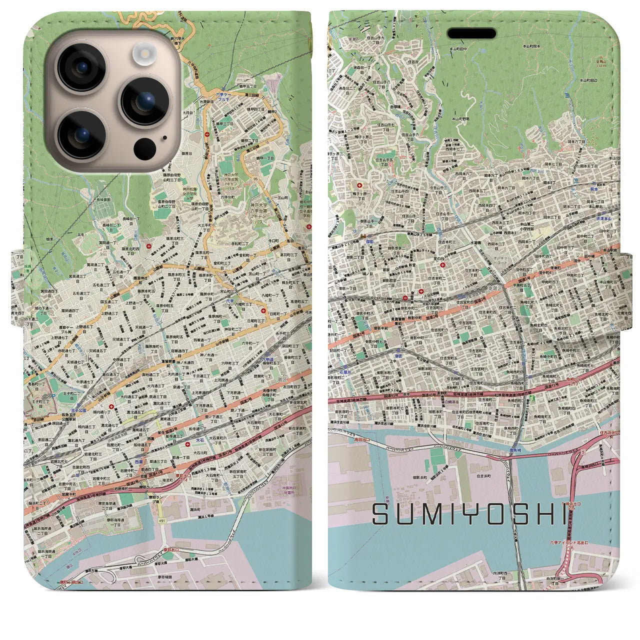 【住吉(兵庫県)】地図柄iPhoneケース(手帳タイプ)