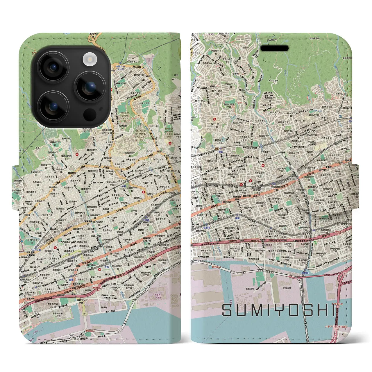 【住吉(兵庫県)】地図柄iPhoneケース(手帳タイプ)