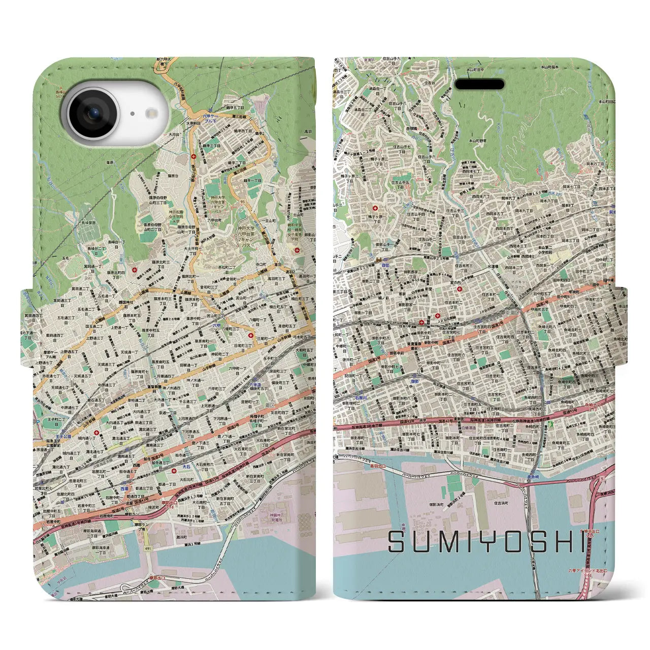 【住吉(兵庫県)】地図柄iPhoneケース(手帳タイプ)