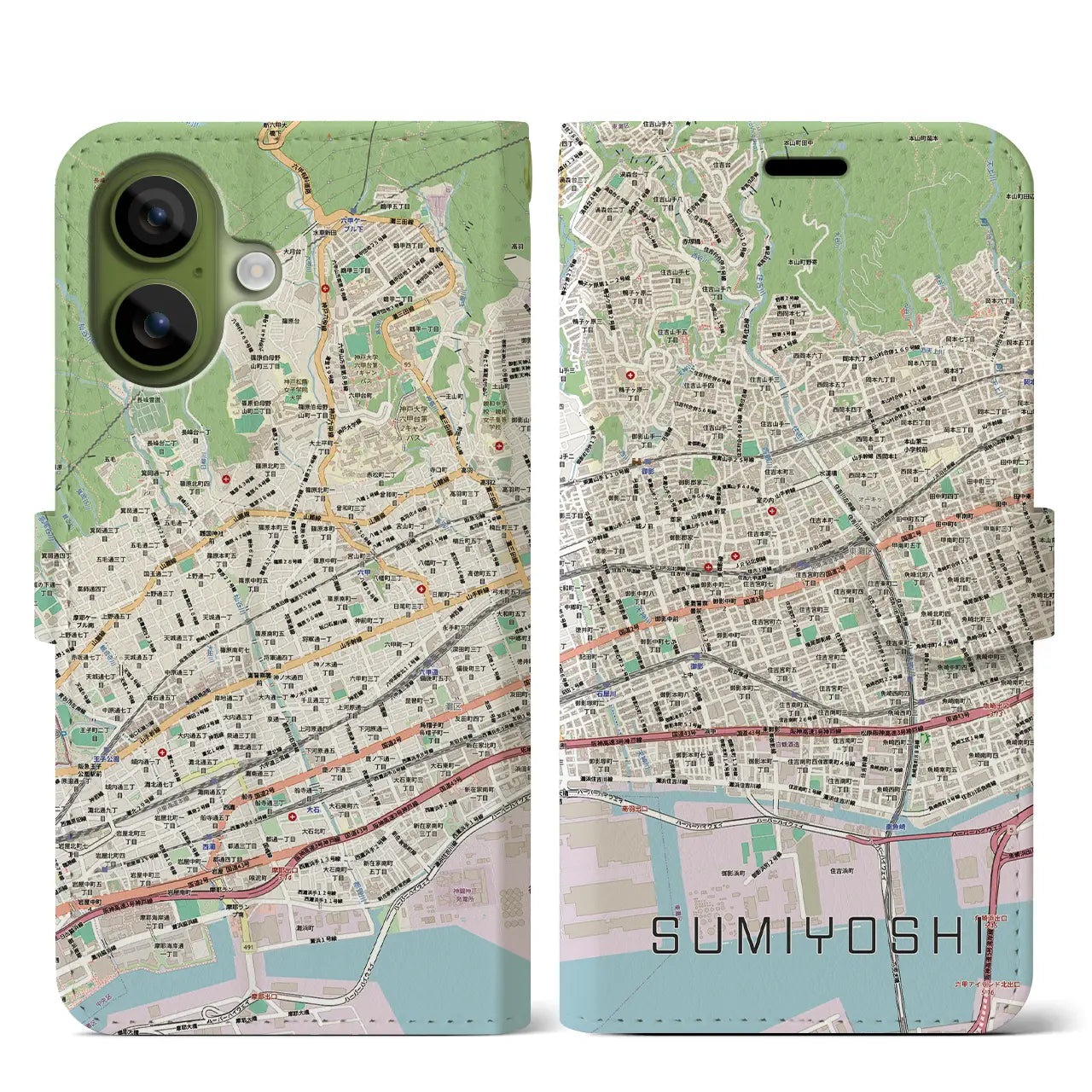 【住吉(兵庫県)】地図柄iPhoneケース(手帳タイプ)