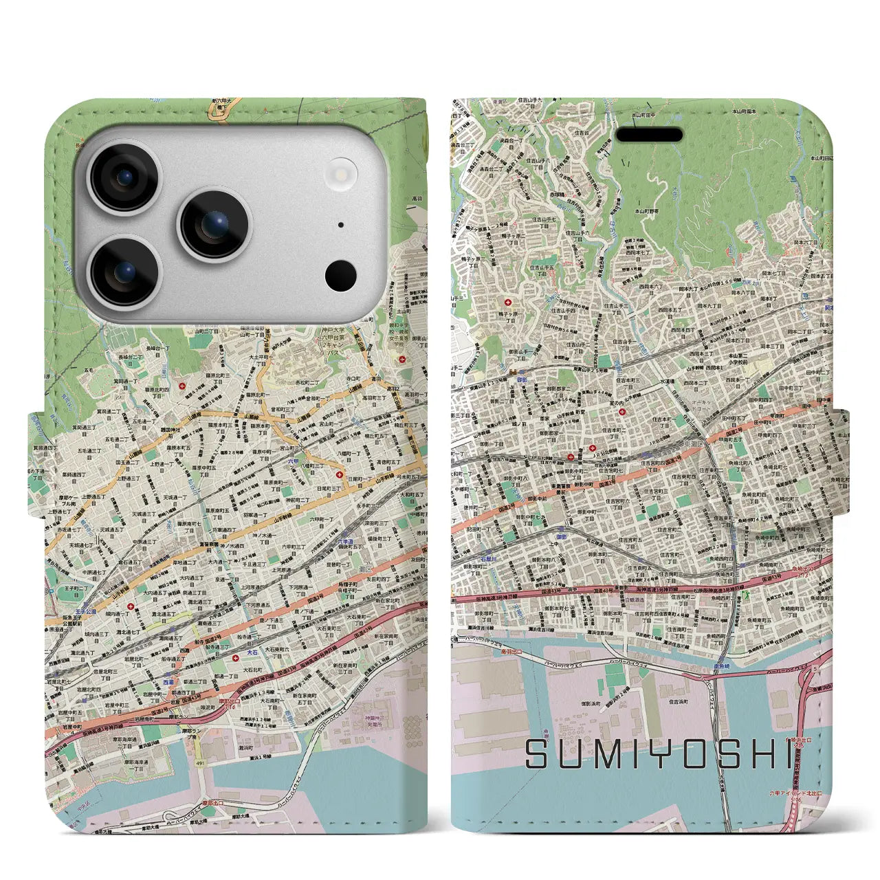 【住吉(兵庫県)】地図柄iPhoneケース(手帳タイプ)