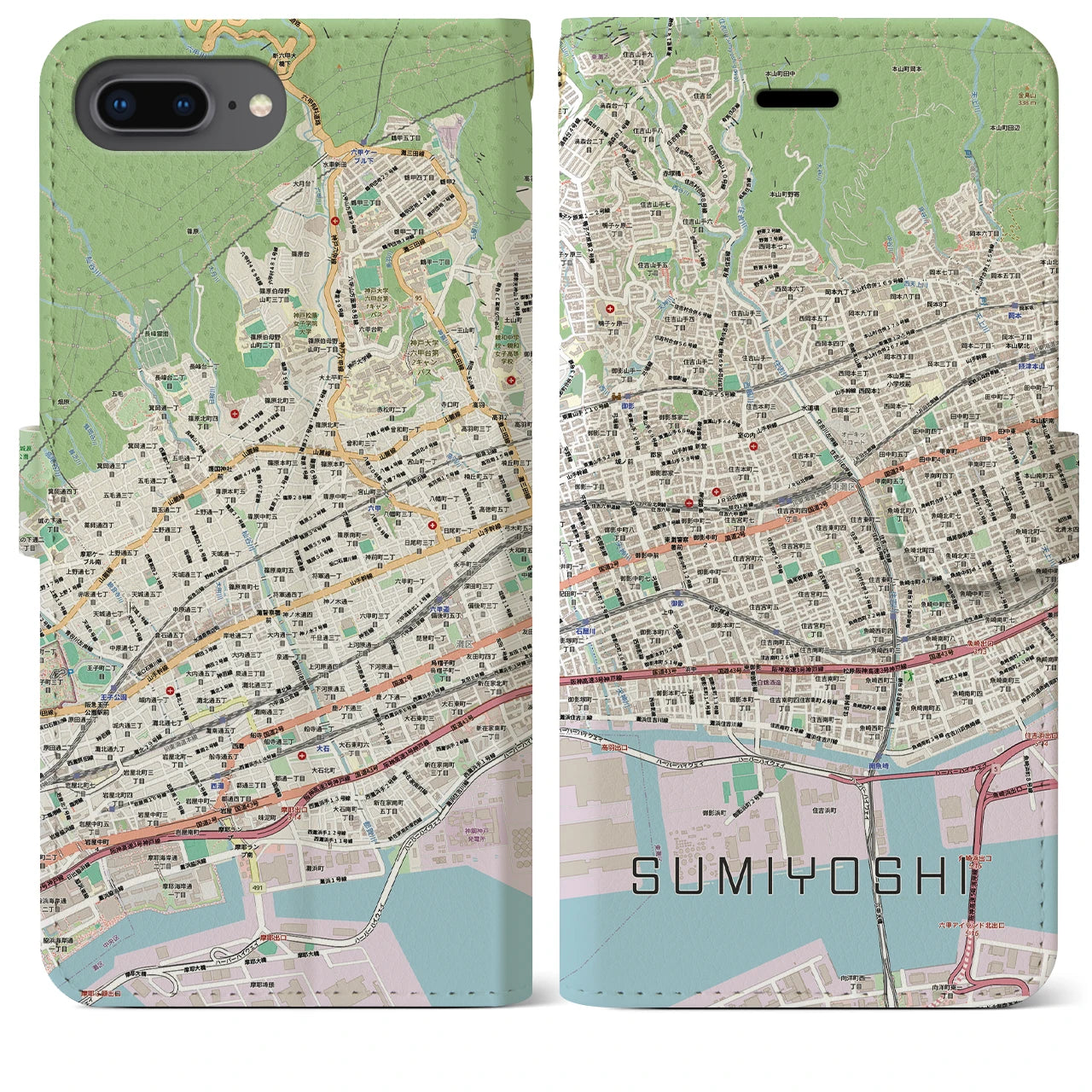 【住吉(兵庫県)】地図柄iPhoneケース(手帳タイプ)