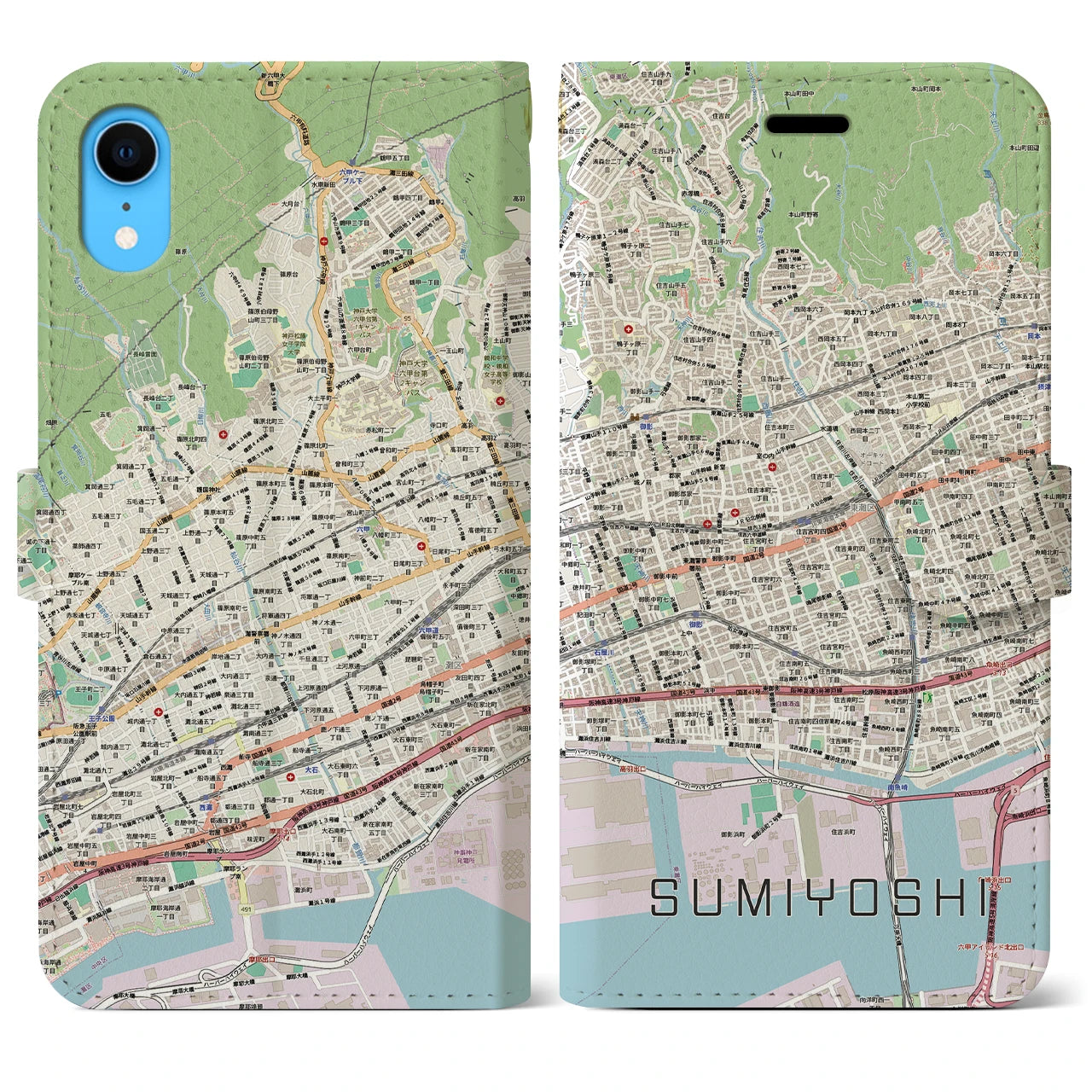 【住吉(兵庫県)】地図柄iPhoneケース(手帳タイプ)