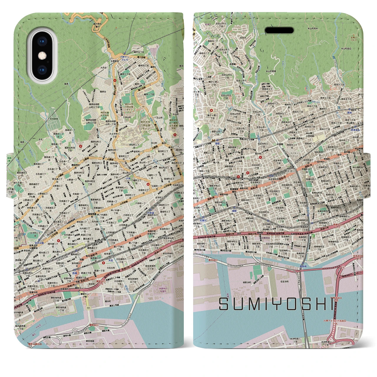 【住吉(兵庫県)】地図柄iPhoneケース(手帳タイプ)