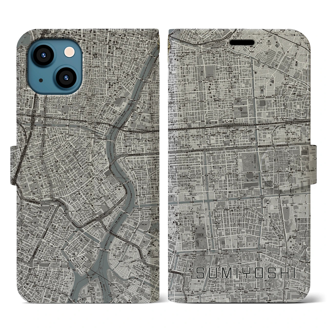 【住吉(東京都)】地図柄iPhoneケース(手帳タイプ)