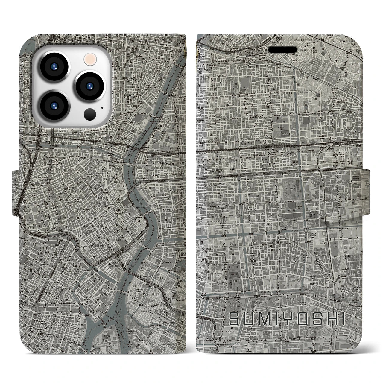 【住吉(東京都)】地図柄iPhoneケース(手帳タイプ)