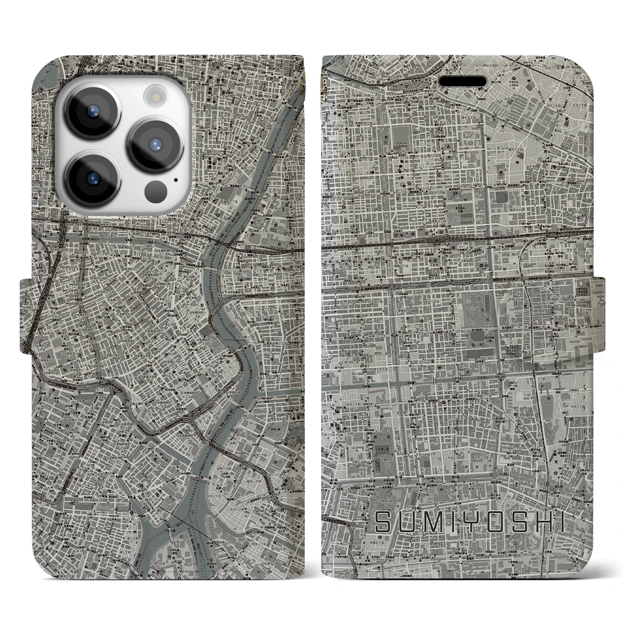 【住吉(東京都)】地図柄iPhoneケース(手帳タイプ)