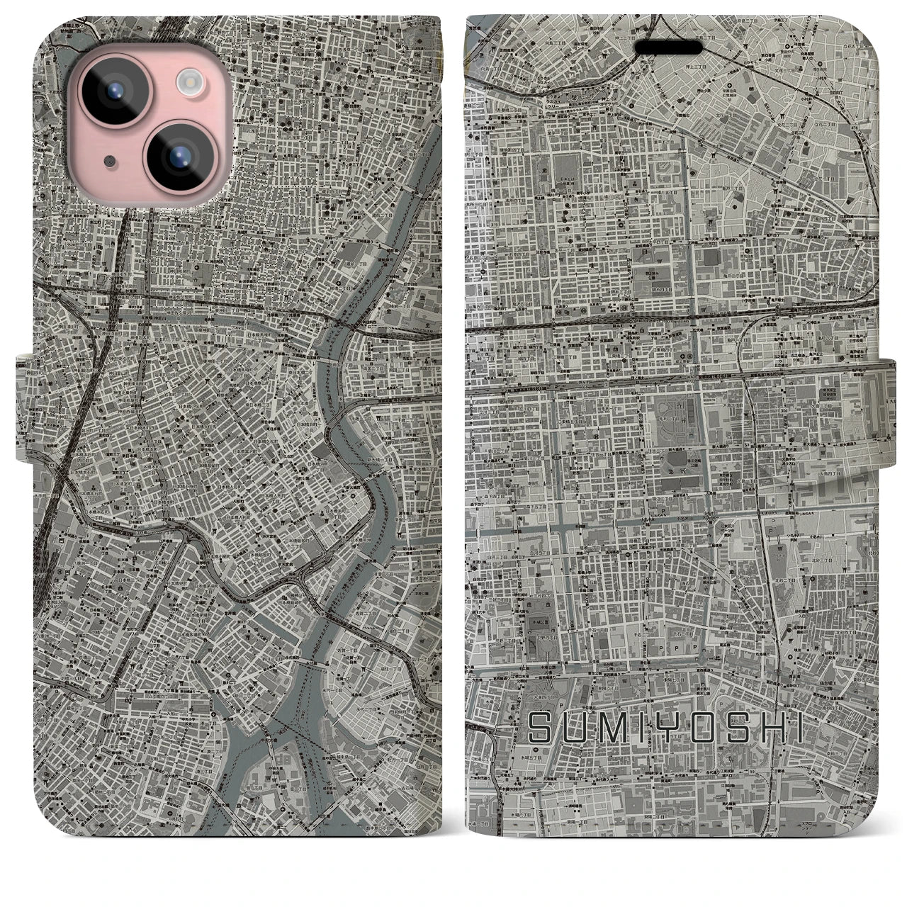 【住吉(東京都)】地図柄iPhoneケース(手帳タイプ)