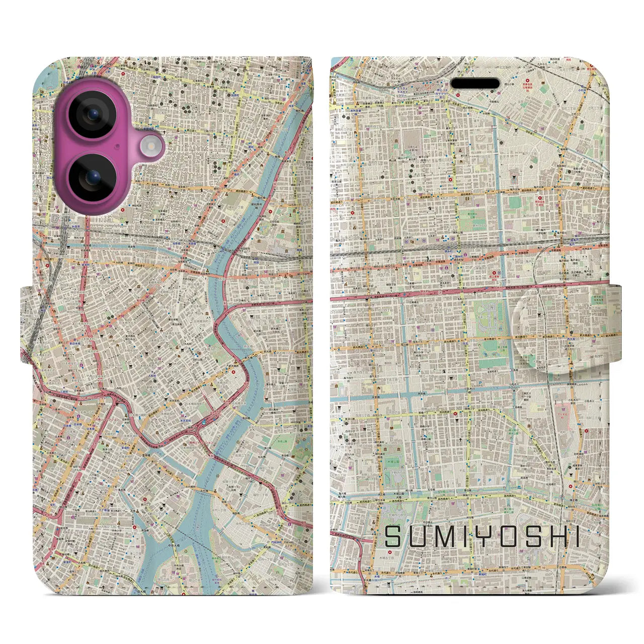 【住吉(東京都)】地図柄iPhoneケース(手帳タイプ)ナチュラル・iPhone 16 Pro 用