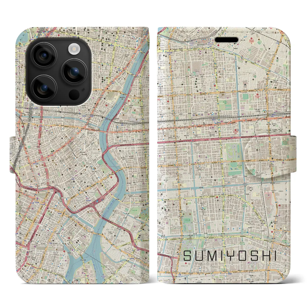 【住吉(東京都)】地図柄iPhoneケース(手帳タイプ)ナチュラル・iPhone 16 用