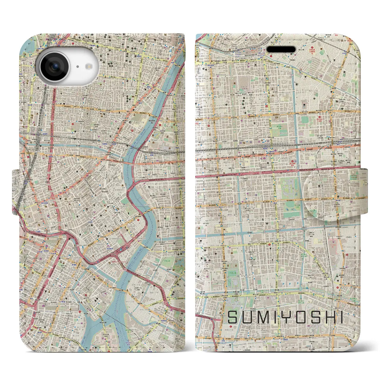 【住吉(東京都)】地図柄iPhoneケース(手帳タイプ)