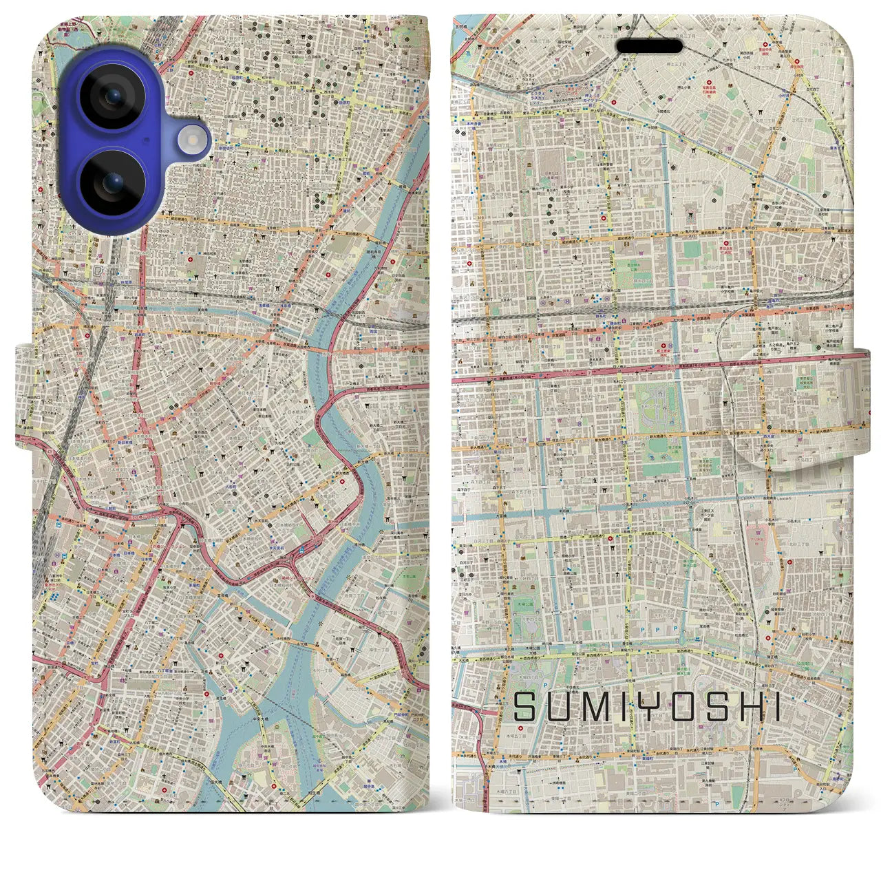 【住吉(東京都)】地図柄iPhoneケース(手帳タイプ)ナチュラル・iPhone 16 Pro Max 用