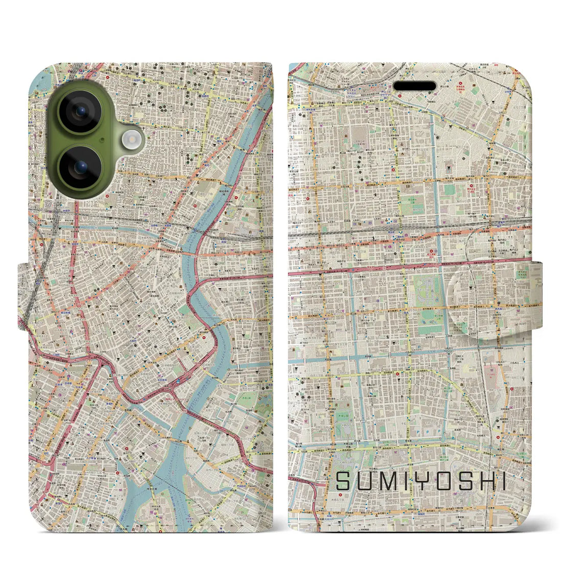 【住吉(東京都)】地図柄iPhoneケース(手帳タイプ)ナチュラル・iPhone 17 Pro Max 用