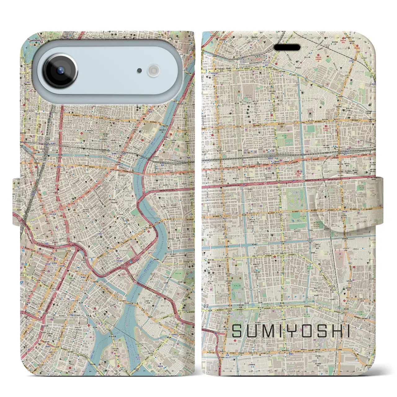 【住吉(東京都)】地図柄iPhoneケース(手帳タイプ)モノトーン・iPhone 17 Pro Max 用