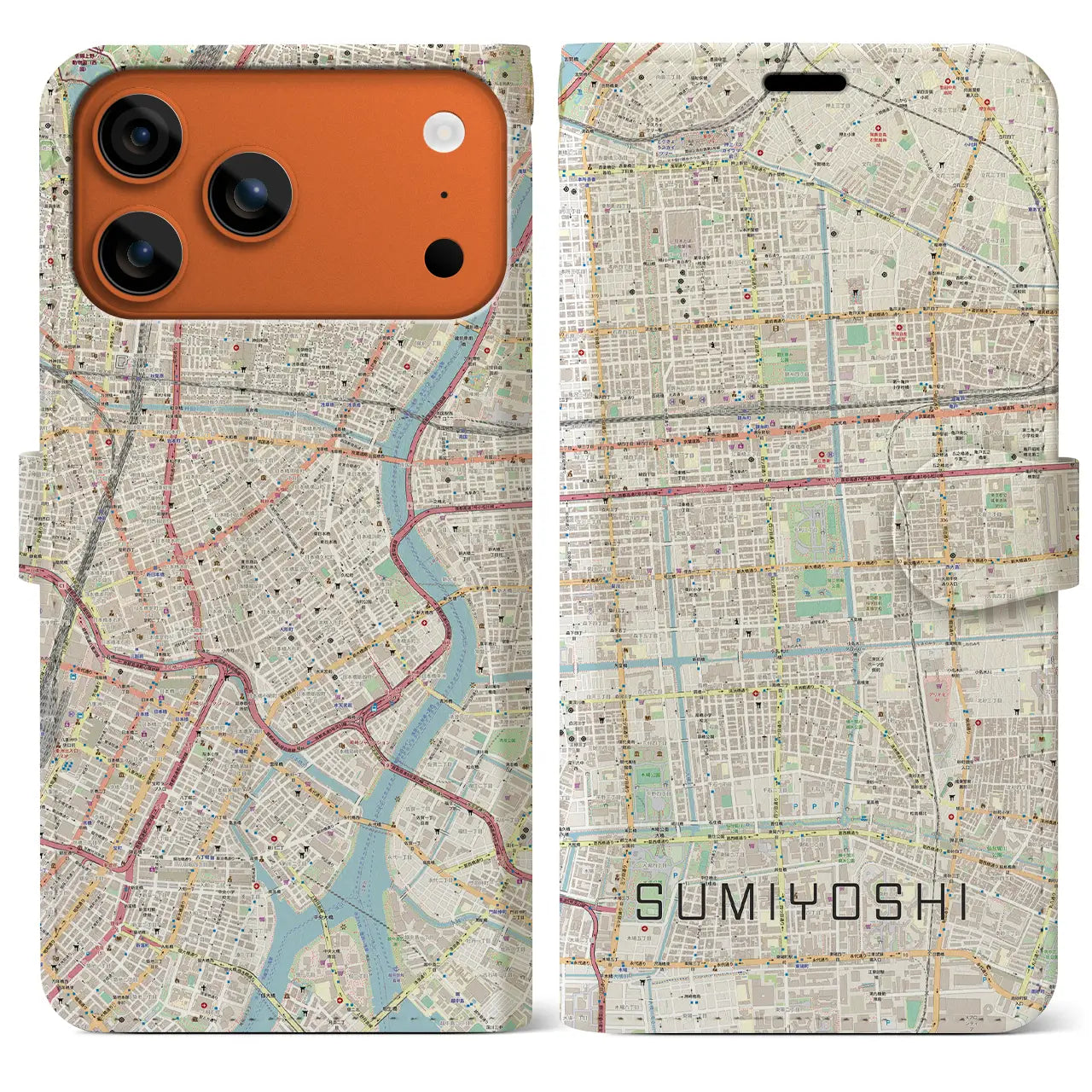 【住吉(東京都)】地図柄iPhoneケース(手帳タイプ)