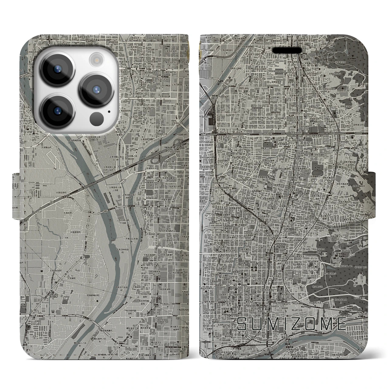 【墨染(京都府)】地図柄iPhoneケース(手帳タイプ)