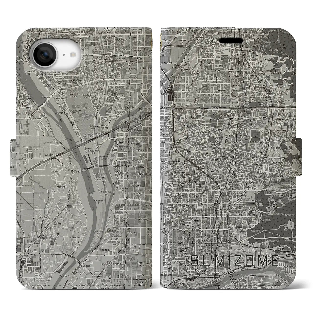 【墨染(京都府)】地図柄iPhoneケース(手帳タイプ)