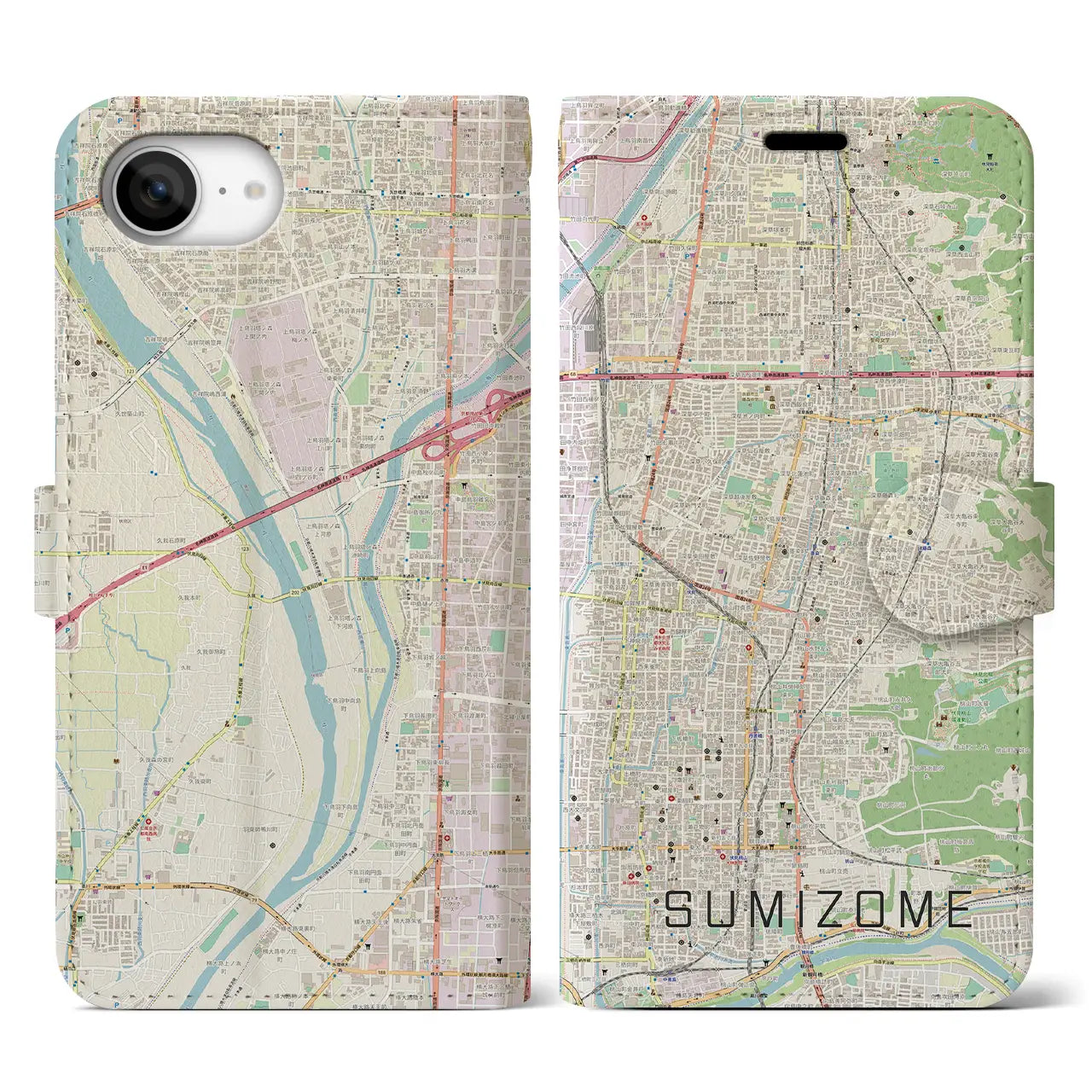 【墨染(京都府)】地図柄iPhoneケース(手帳タイプ)