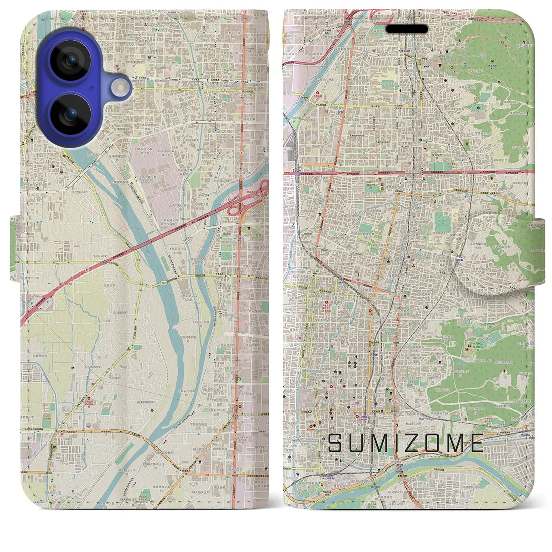 【墨染(京都府)】地図柄iPhoneケース(手帳タイプ)ナチュラル・iPhone 16 Pro Max 用