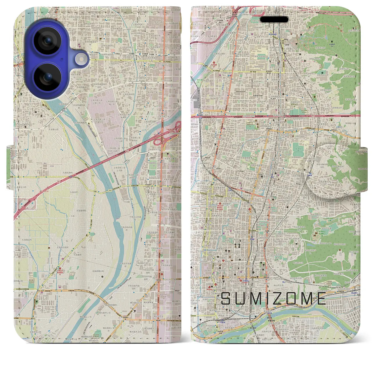 【墨染(京都府)】地図柄iPhoneケース(手帳タイプ)