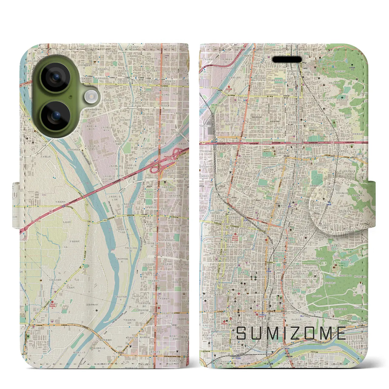 【墨染(京都府)】地図柄iPhoneケース(手帳タイプ)ナチュラル・iPhone 17 Pro Max 用