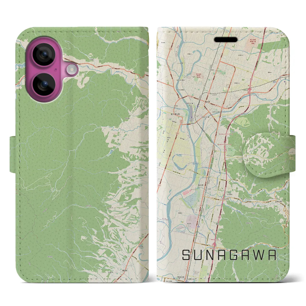 【砂川(北海道)】地図柄iPhoneケース(手帳タイプ)ナチュラル・iPhone 16 Pro 用