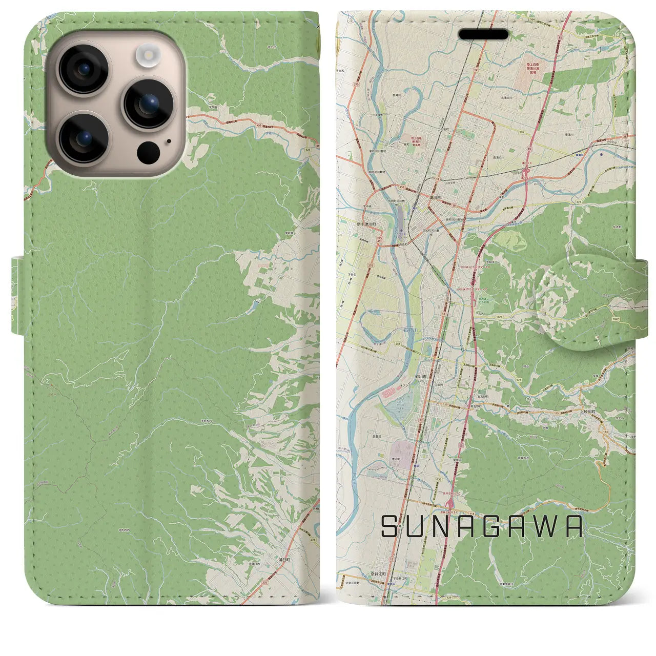 【砂川(北海道)】地図柄iPhoneケース(手帳タイプ)ナチュラル・iPhone 16 Plus 用