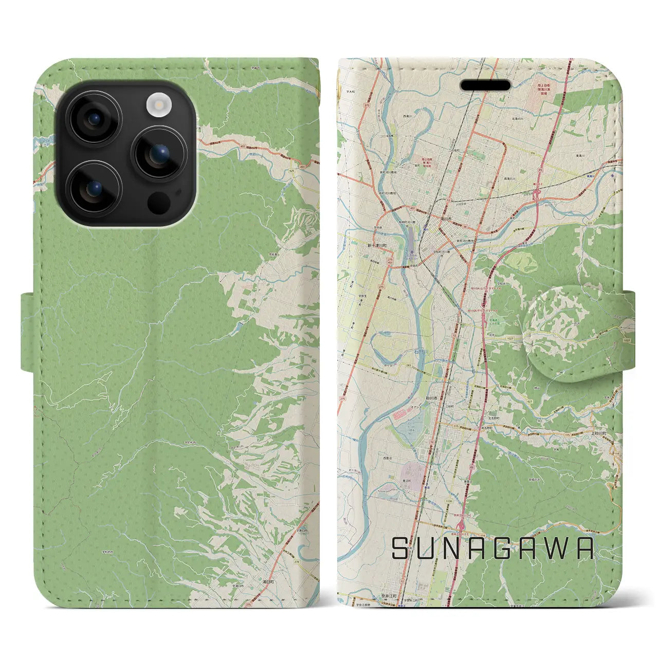 【砂川(北海道)】地図柄iPhoneケース(手帳タイプ)ナチュラル・iPhone 16 用