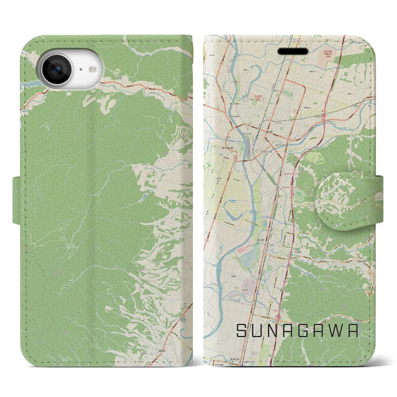 【砂川(北海道)】地図柄iPhoneケース(手帳タイプ)