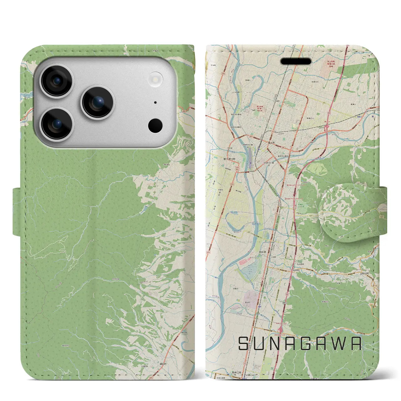 【砂川(北海道)】地図柄iPhoneケース(手帳タイプ)