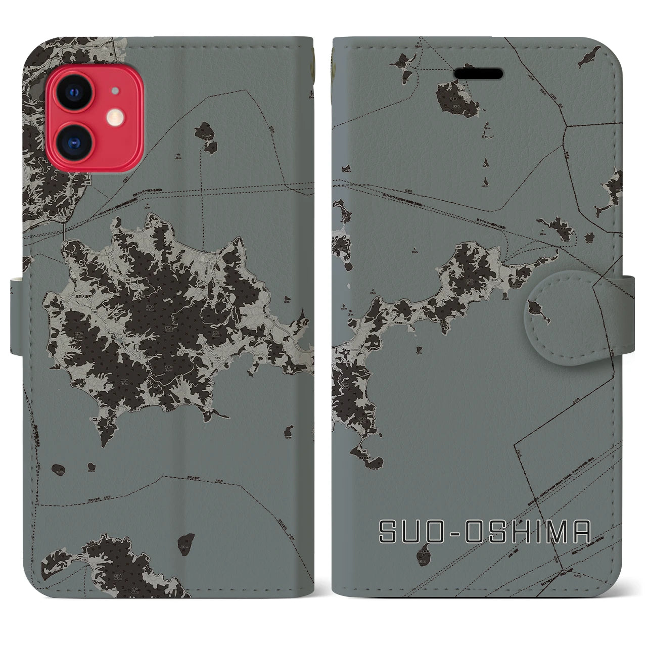 【周防大島(山口県)】地図柄iPhoneケース(手帳タイプ)モノトーン・iPhone 11 用