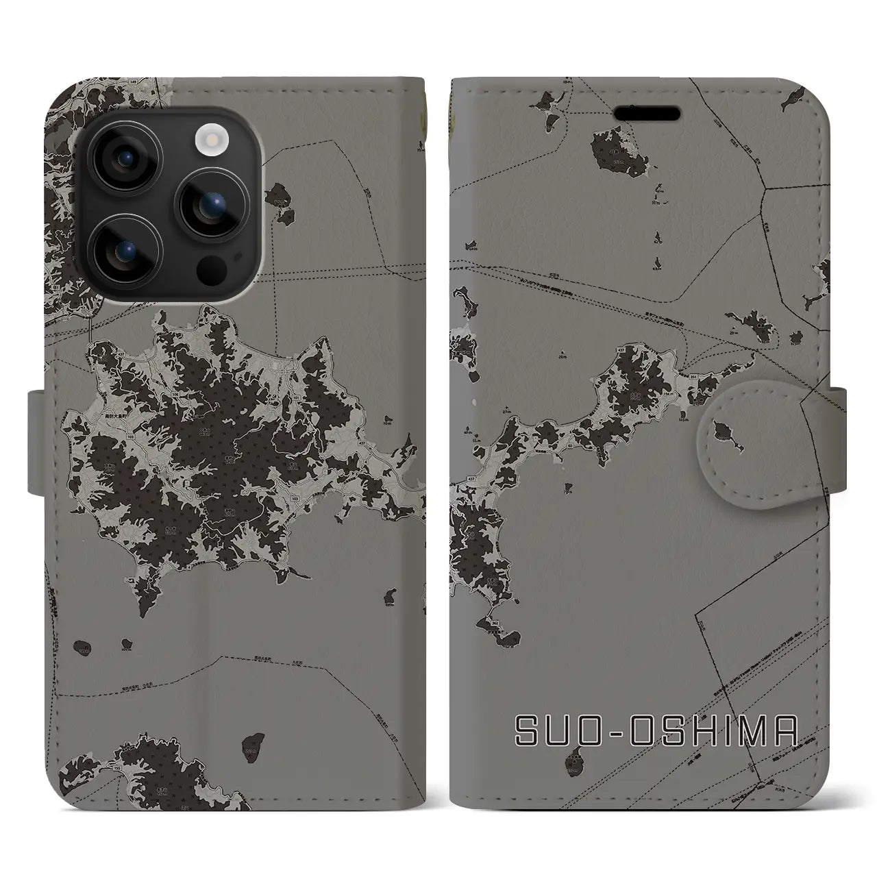 【周防大島(山口県)】地図柄iPhoneケース(手帳タイプ)モノトーン・iPhone 16 用