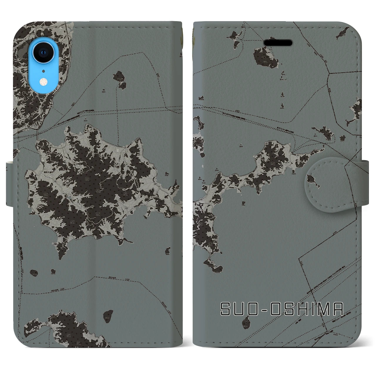 【周防大島(山口県)】地図柄iPhoneケース(手帳タイプ)モノトーン・iPhone XR 用