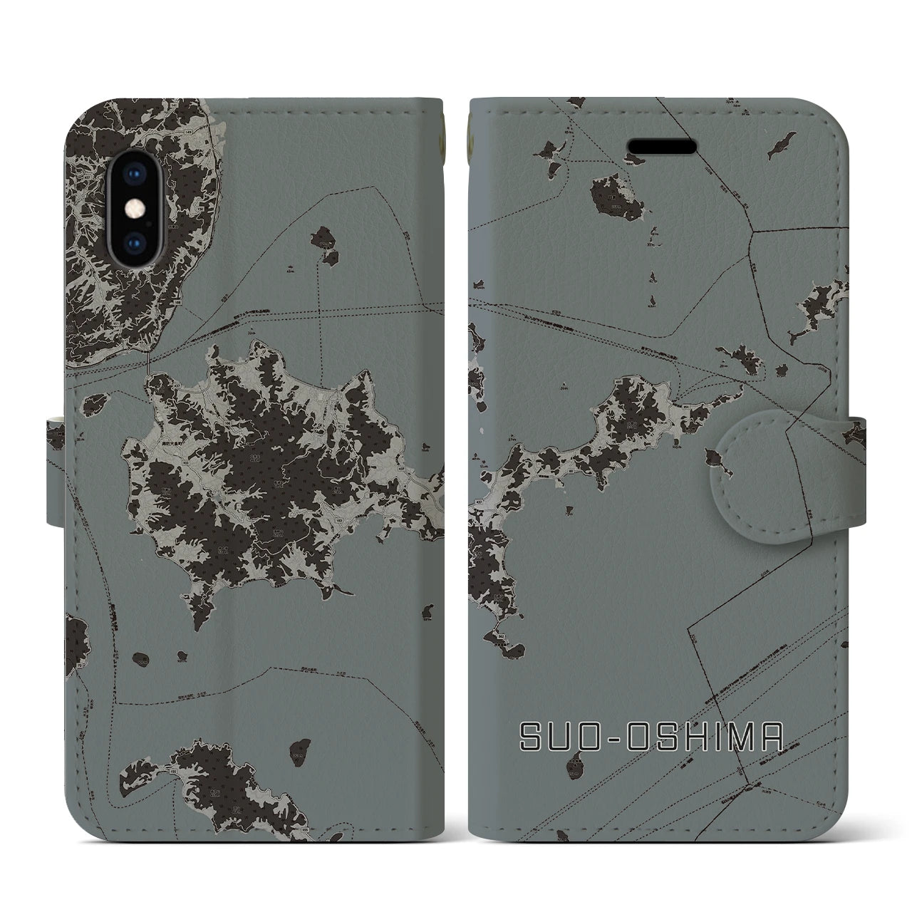 【周防大島(山口県)】地図柄iPhoneケース(手帳タイプ)モノトーン・iPhone XS / X 用