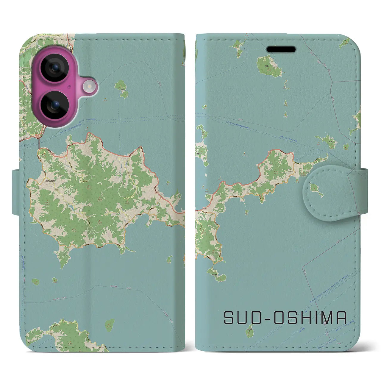 【周防大島(山口県)】地図柄iPhoneケース(手帳タイプ)ナチュラル・iPhone 16 Pro 用