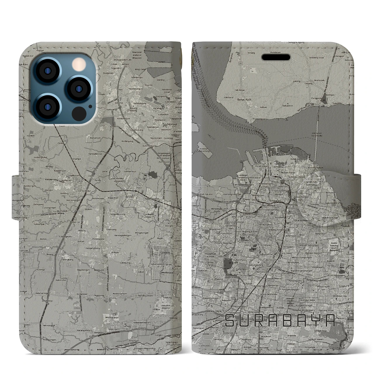 【スラバヤ(インドネシア)】地図柄iPhoneケース(手帳タイプ)