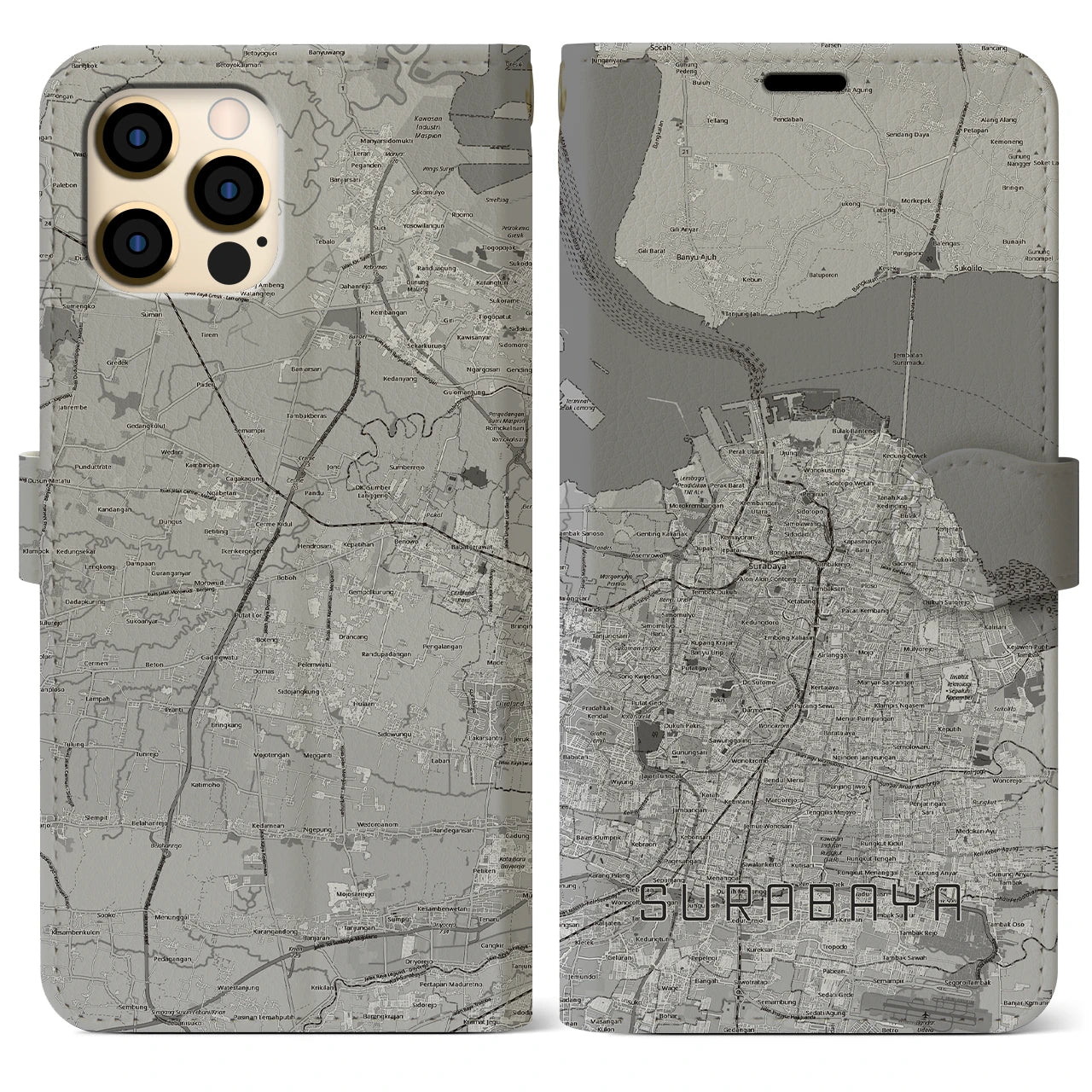 【スラバヤ(インドネシア)】地図柄iPhoneケース(手帳タイプ)
