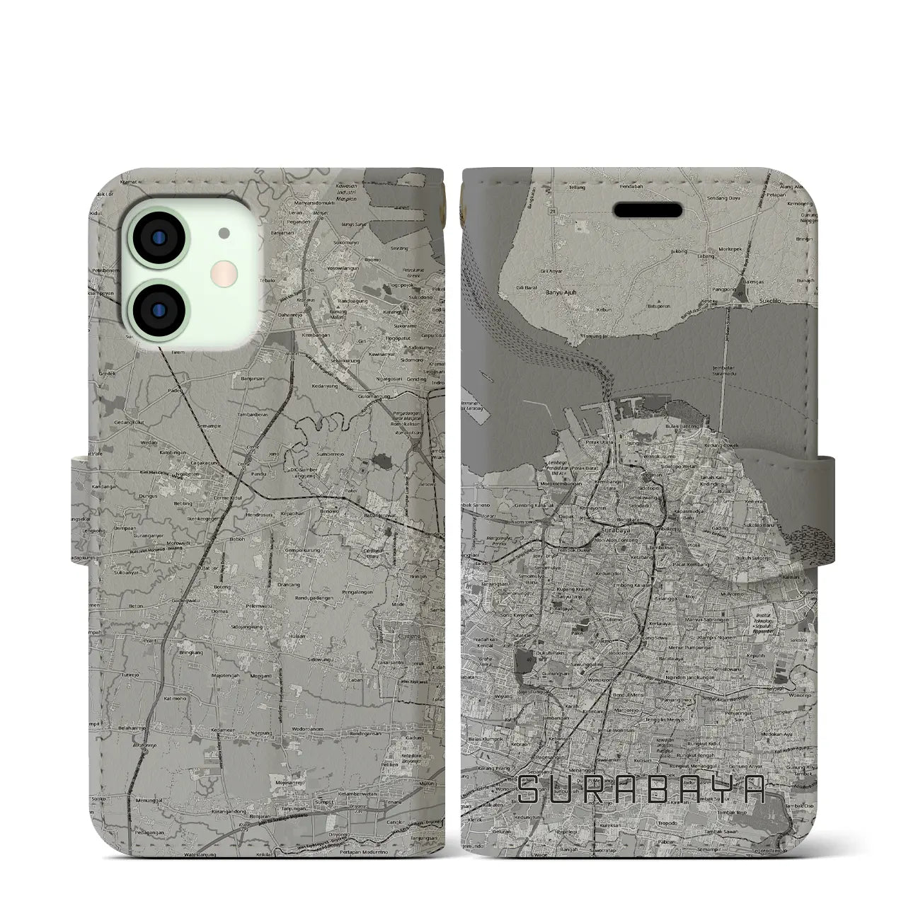 【スラバヤ(インドネシア)】地図柄iPhoneケース(手帳タイプ)