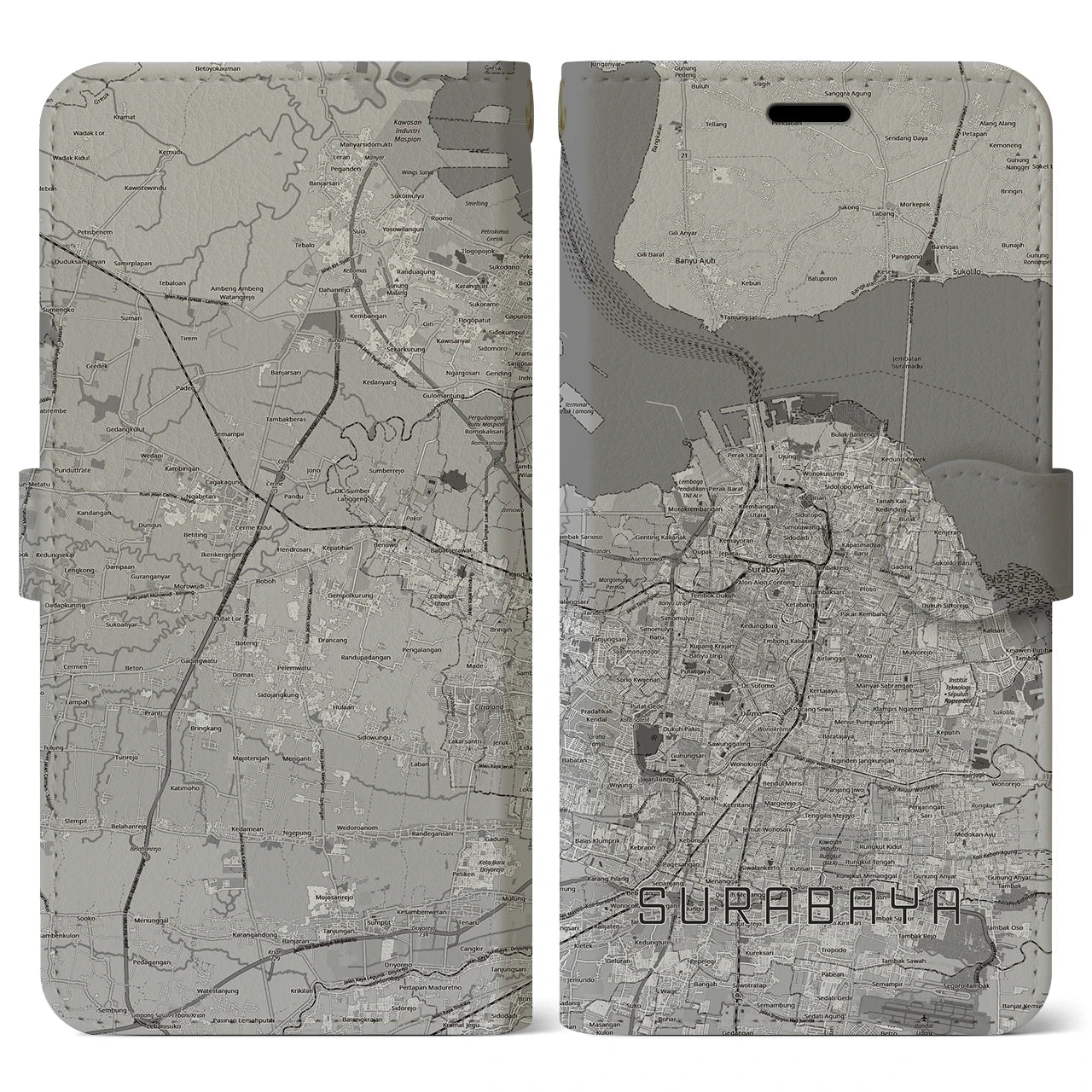 【スラバヤ(インドネシア)】地図柄iPhoneケース(手帳タイプ)