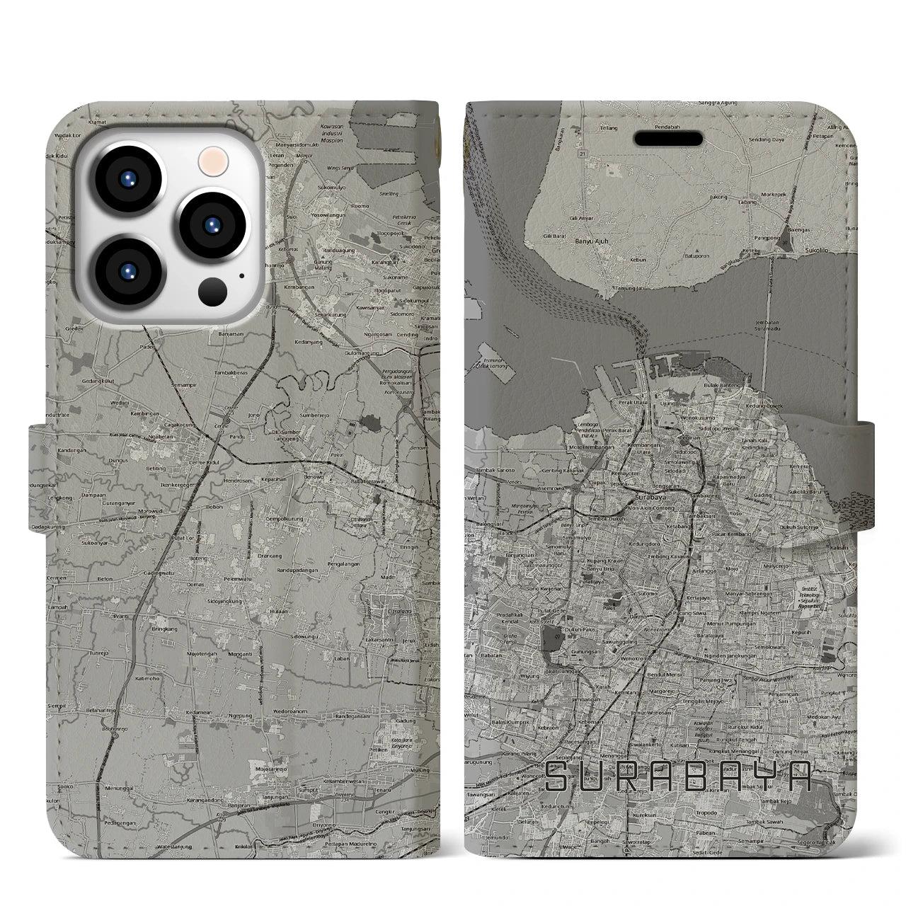 【スラバヤ(インドネシア)】地図柄iPhoneケース(手帳タイプ)